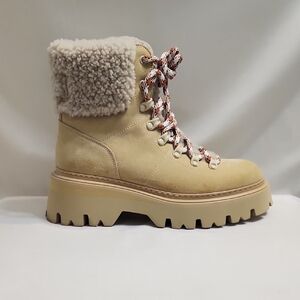Woolrich Suede Sheepskin Calf Leather Chunky Lug Sole Hiking Boots (W Size 7)